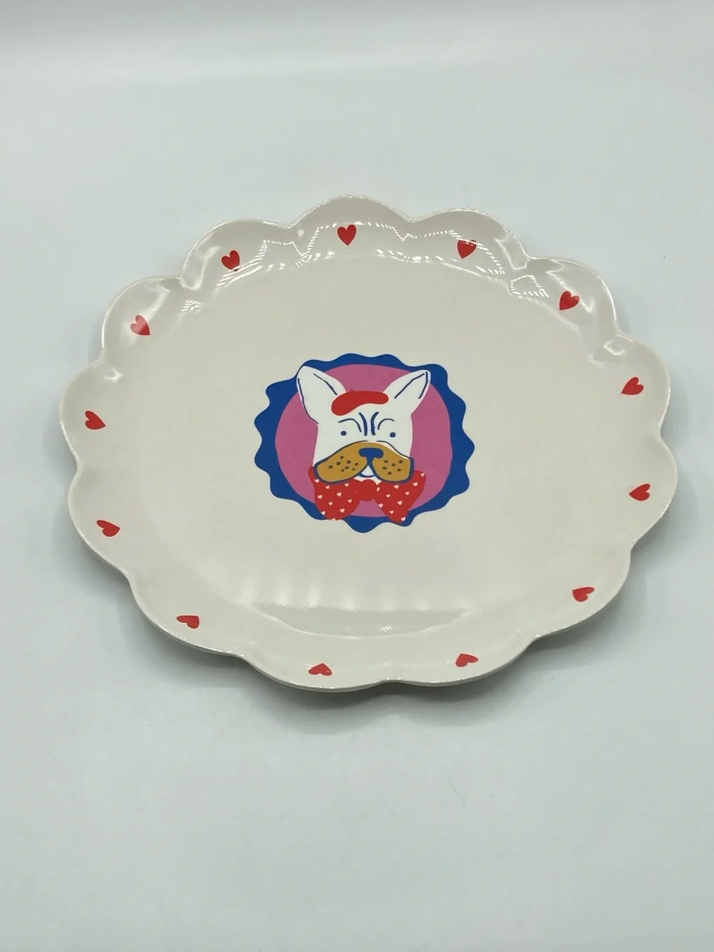 8 Set Target Pillowfort 10.5” Scalloped Melamine Dinner Plates Frenchie Dog